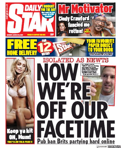 Daily Star Newspaper Front Page (UK) for 23 March 2020