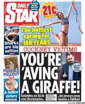 Daily Star (UK) Newspaper Front Page for 23 March 2022