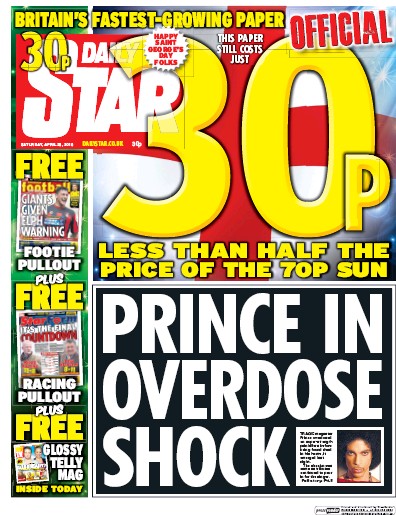 Daily Star Newspaper Front Page (UK) for 23 April 2016