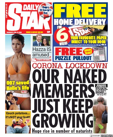 Daily Star Newspaper Front Page (UK) for 23 April 2020