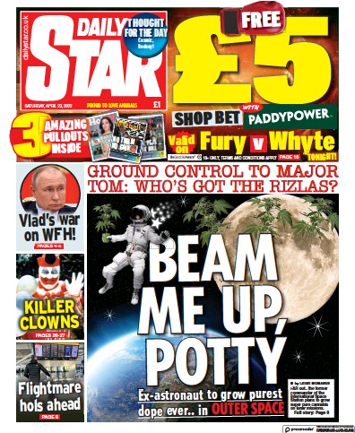 Daily Star Newspaper Front Page (UK) for 23 April 2022
