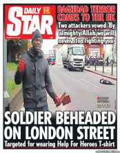 Daily Star (UK) Newspaper Front Page for 23 May 2013