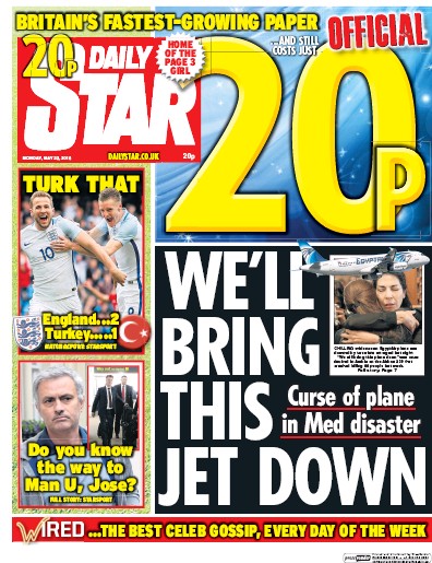Daily Star Newspaper Front Page (UK) for 23 May 2016