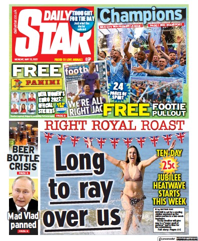 Daily Star Newspaper Front Page (UK) for 23 May 2022