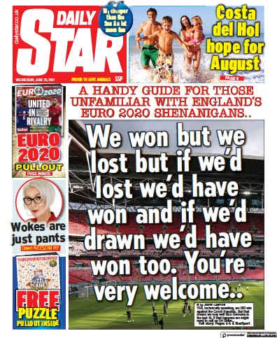 Daily Star Newspaper Front Page (UK) for 23 June 2021
