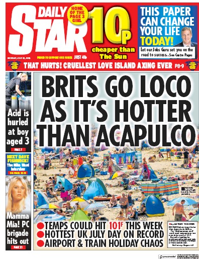 Daily Star Newspaper Front Page (UK) for 23 July 2018