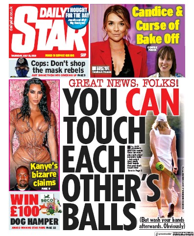 Daily Star Newspaper Front Page (UK) for 23 July 2020