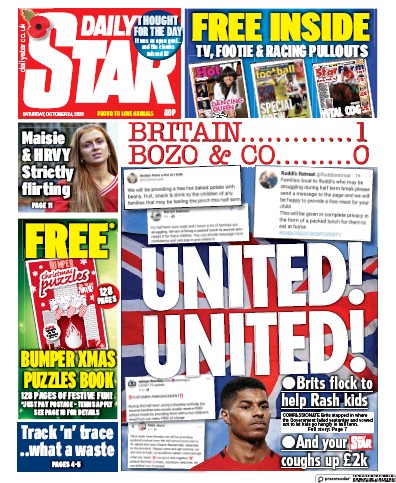 Daily Star Newspaper Front Page (UK) for 24 October 2020
