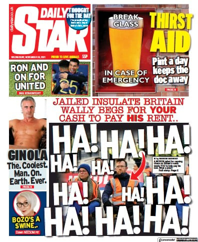 Daily Star Newspaper Front Page (UK) for 24 November 2021