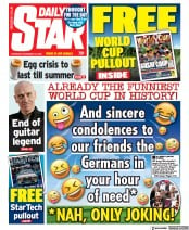 Daily Star (UK) Newspaper Front Page for 24 November 2022