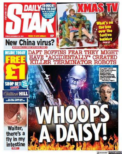 Daily Star Newspaper Front Page (UK) for 24 November 2023