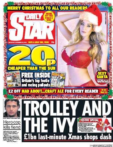 Daily Star Newspaper Front Page (UK) for 24 December 2016