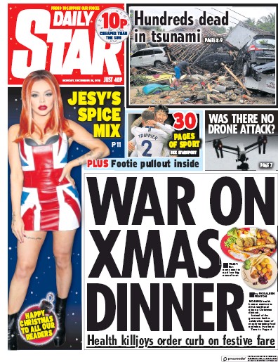 Daily Star Newspaper Front Page (UK) for 24 December 2018