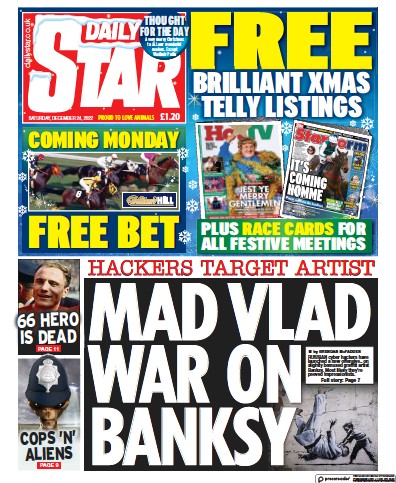 Daily Star Newspaper Front Page (UK) for 24 December 2022