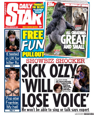 Daily Star Newspaper Front Page (UK) for 24 January 2020