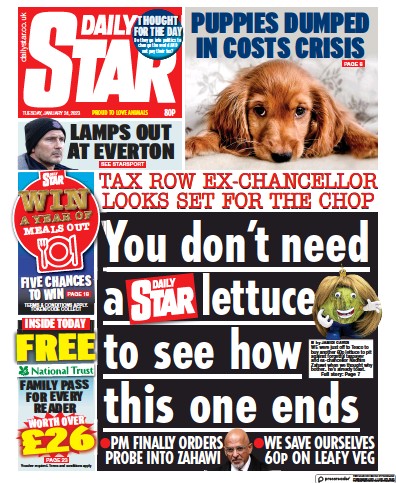 Daily Star Newspaper Front Page (UK) for 24 January 2023