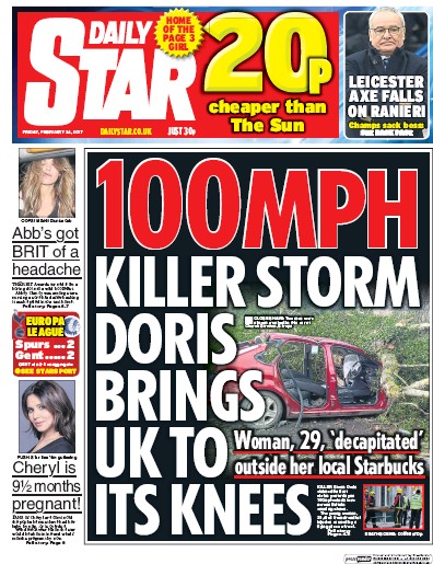 Daily Star Newspaper Front Page (UK) for 24 February 2017