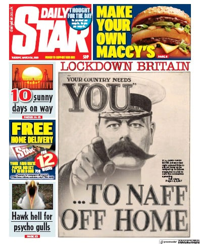 Daily Star Newspaper Front Page (UK) for 24 March 2020