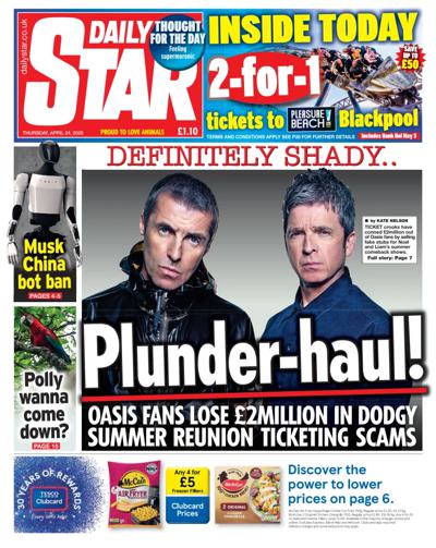 Daily Star Newspaper Front Page (UK) for 24 April 2025