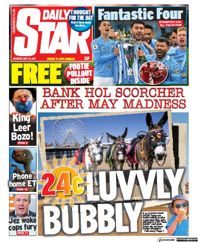 Daily Star Newspaper Front Page (UK) for 24 May 2021