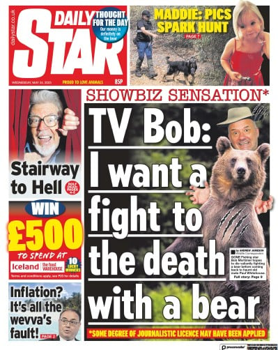 Daily Star Newspaper Front Page (UK) for 24 May 2023