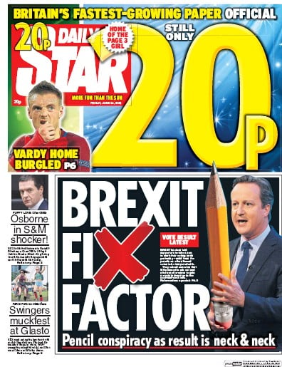 Daily Star Newspaper Front Page (UK) for 24 June 2016