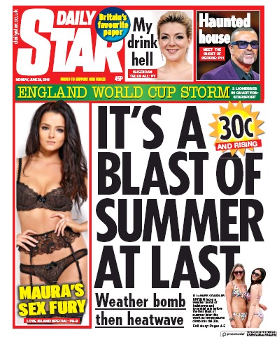 Daily Star Newspaper Front Page (UK) for 24 June 2019