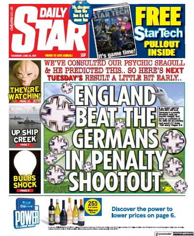 Daily Star Newspaper Front Page (UK) for 24 June 2021