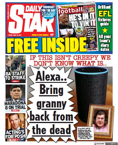 Daily Star Newspaper Front Page (UK) for 24 June 2022