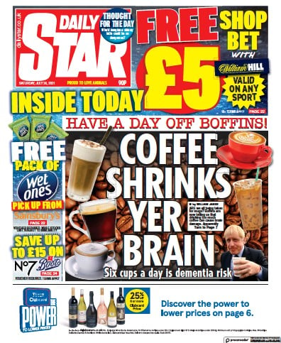 Daily Star Newspaper Front Page (UK) for 24 July 2021
