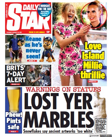 Daily Star Newspaper Front Page (UK) for 24 August 2021