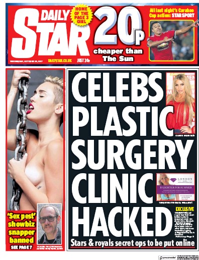 Daily Star Newspaper Front Page (UK) for 25 October 2017