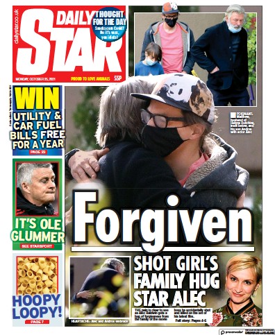 Daily Star Newspaper Front Page (UK) for 25 October 2021