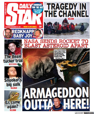 Daily Star Newspaper Front Page (UK) for 25 November 2021
