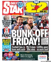 Daily Star (UK) Newspaper Front Page for 25 November 2022