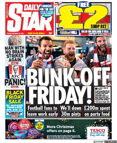 Daily Star Newspaper Front Page (UK) for 25 November 2022