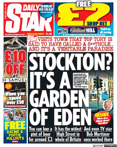 Daily Star Newspaper Front Page (UK) for 25 November 2023