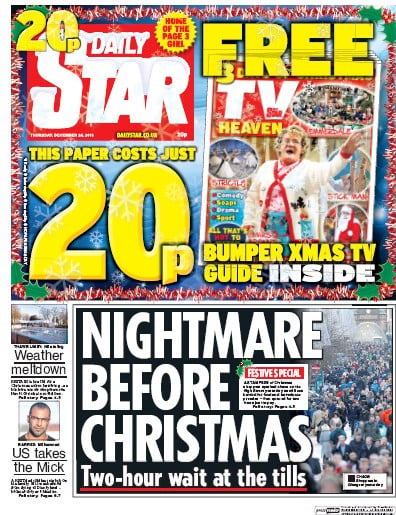 Daily Star Newspaper Front Page (UK) for 25 December 2015