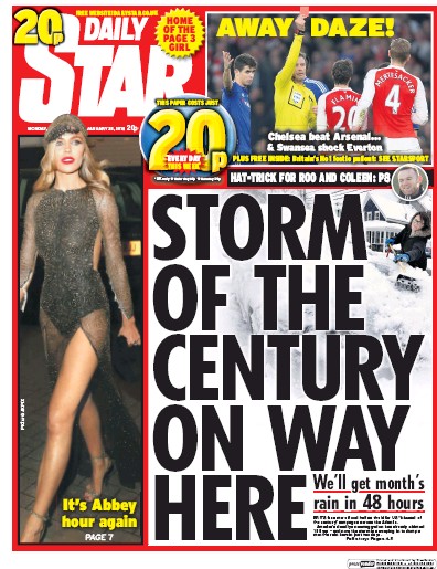 Daily Star Newspaper Front Page (UK) for 25 January 2016