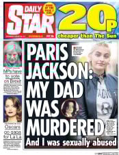 Daily Star (UK) Newspaper Front Page for 25 January 2017