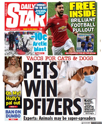 Daily Star Newspaper Front Page (UK) for 25 January 2021
