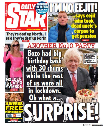 Daily Star Newspaper Front Page (UK) for 25 January 2022
