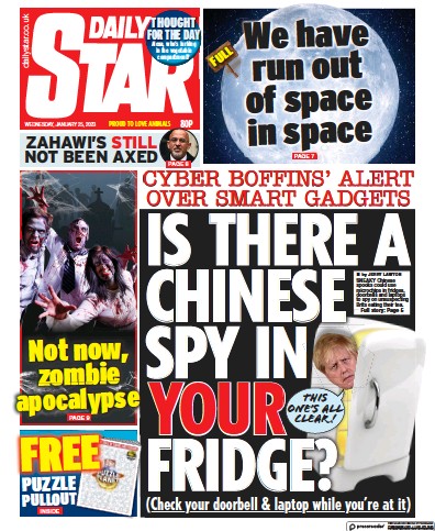 Daily Star Newspaper Front Page (UK) for 25 January 2023