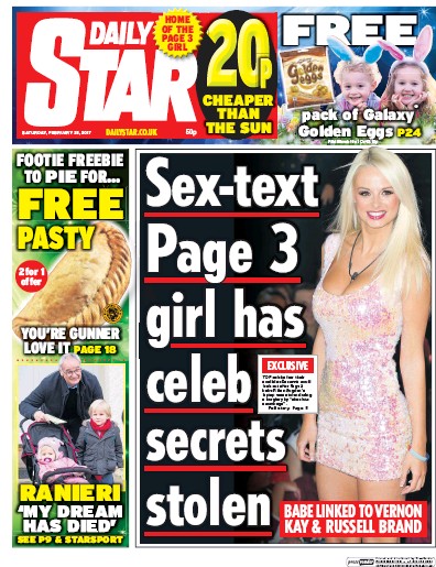 Daily Star Newspaper Front Page (UK) for 25 February 2017