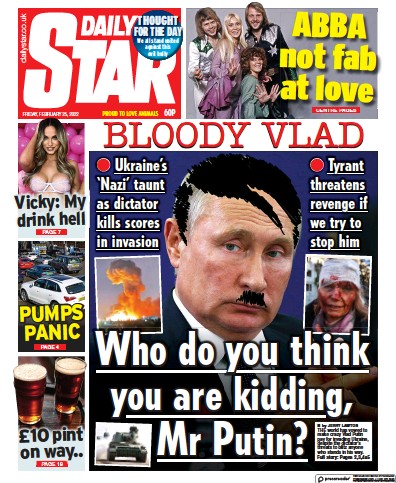 Daily Star Newspaper Front Page (UK) for 25 February 2022