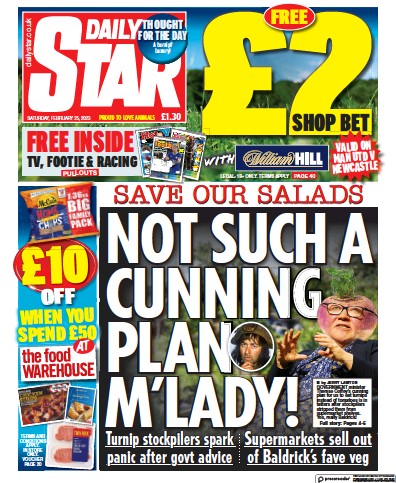 Daily Star Newspaper Front Page (UK) for 25 February 2023