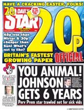 Daily Star (UK) Newspaper Front Page for 25 March 2016