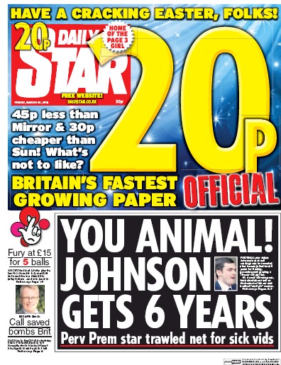 Daily Star Newspaper Front Page (UK) for 25 March 2016