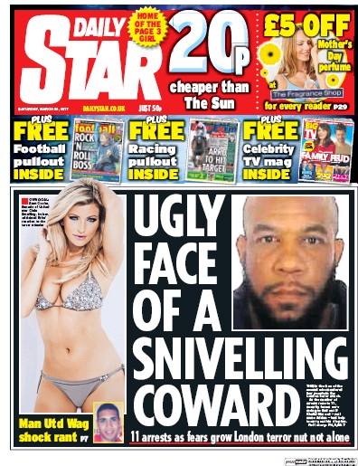 Daily Star Newspaper Front Page (UK) for 25 March 2017