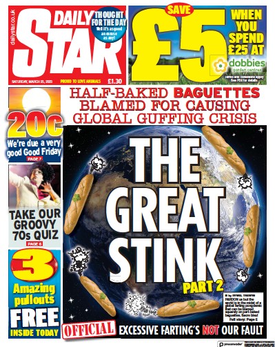 Daily Star Newspaper Front Page (UK) for 25 March 2023